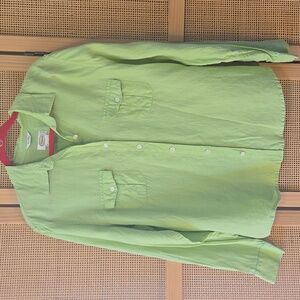Talbots Lime Casual Button-Down Shirt 100% Linen XL Grinch Green